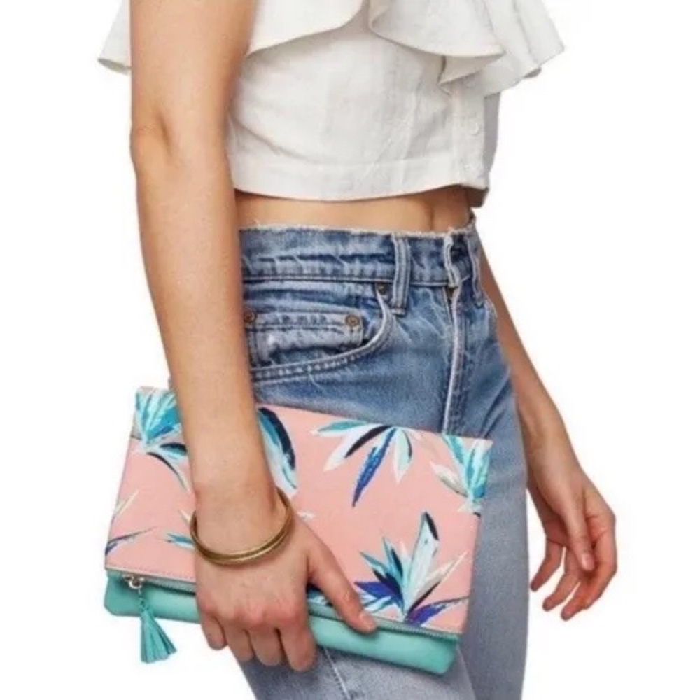 Rachel Pally | Paradise Palm Vegan Leather Tassel Tropical Reversible Clutch Bag